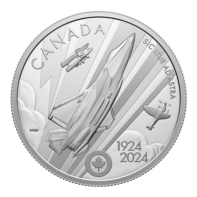 A picture of a 2024 $20 Fine Silver Coin - The Royal Canadian Air Force Centennial